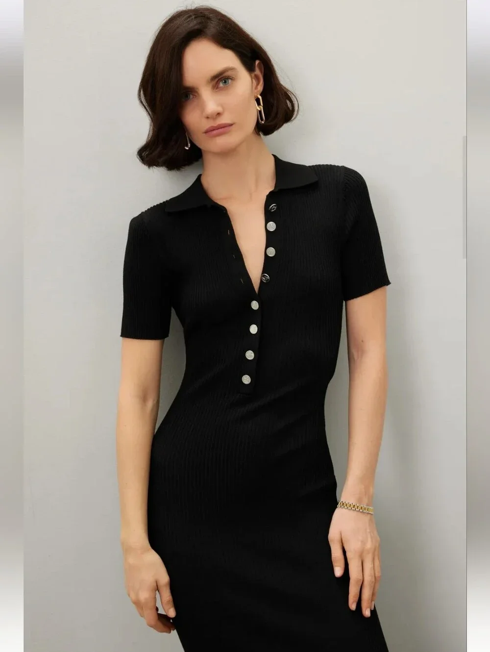 MICHAEL KORS BLACK POLO MIDI DRESS SIZE XS MSRP $185